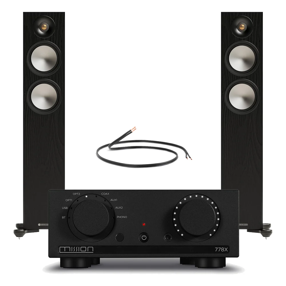 Mission 778X Integrated Amplifier with Monitor Audio Bronze 300 7G Floorstanding Speakers Pair HiFi Package - Black