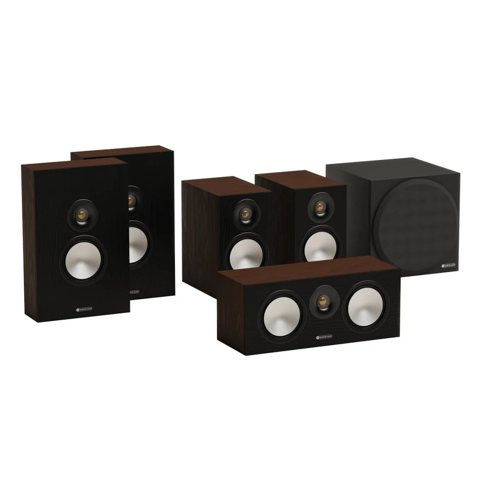 Monitor Audio Bronze 50 and On-Wall 7G 5.1 Home Cinema Speakers Package Walnut