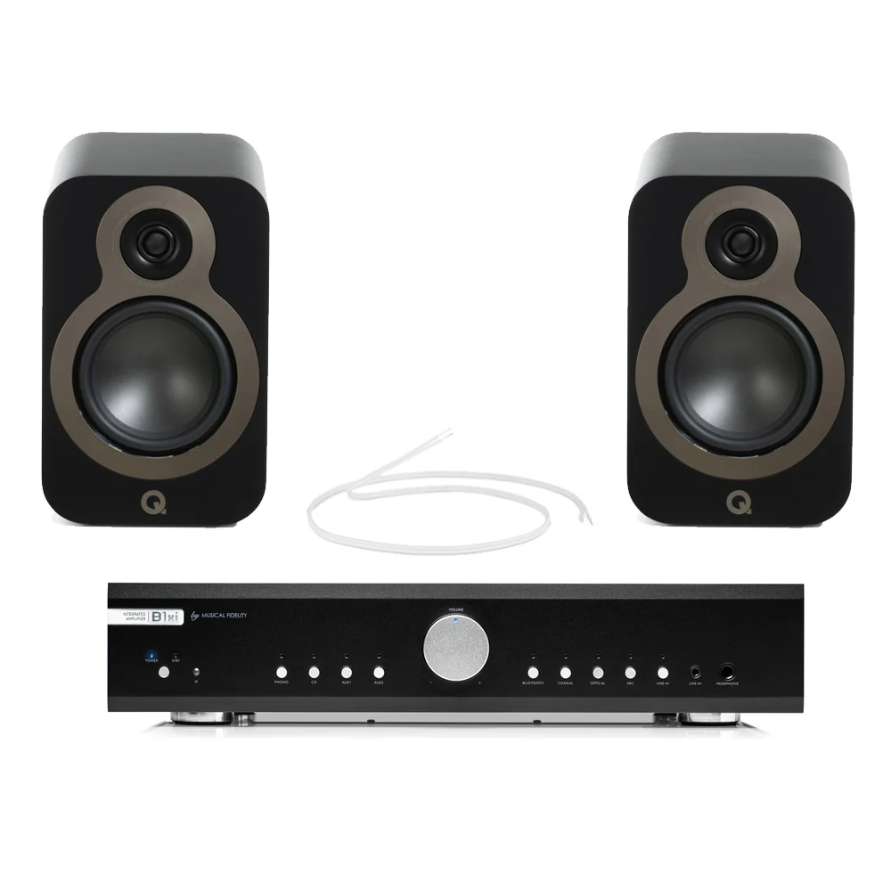 Musical Fidelity B1xi Integrated Amplifier with Q Acoustics 3020c Bookshelf Speakers Pair Black