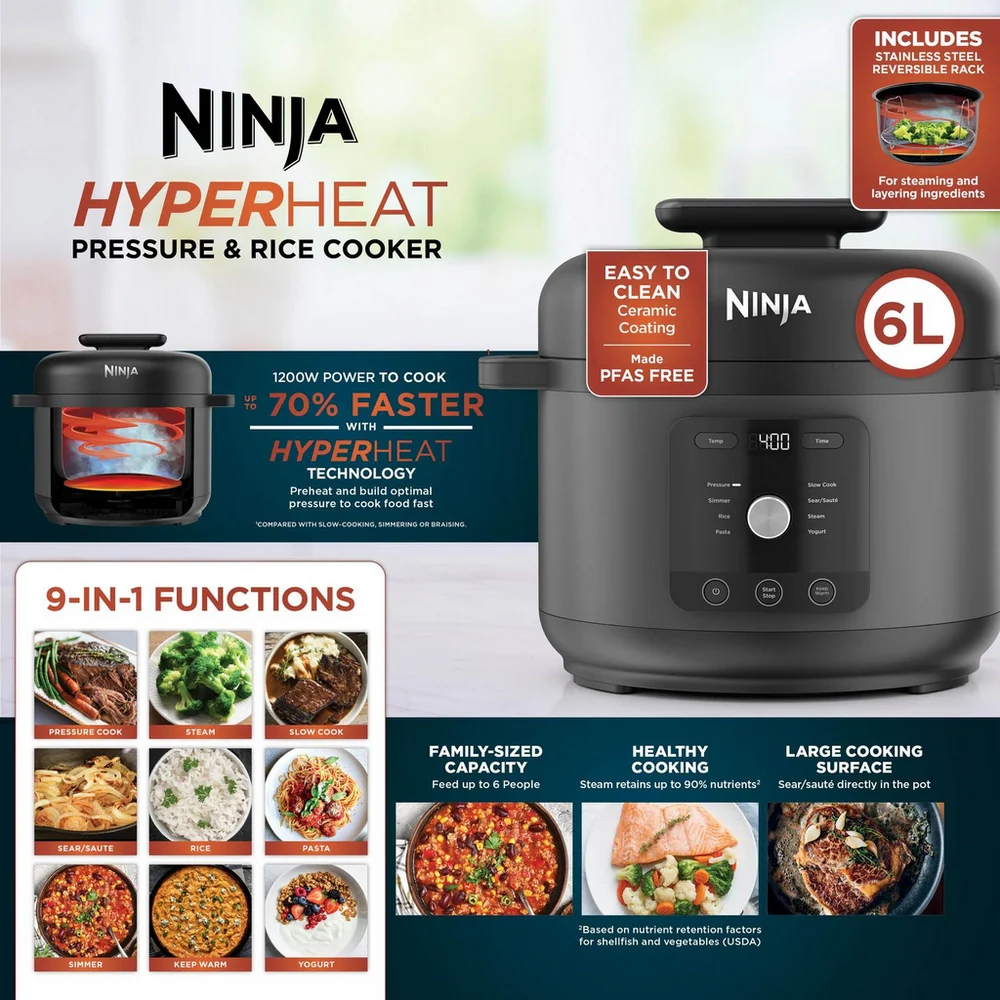 Ninja HyperHeat 6L 9-in-1 Pressure and Rice Cooker PC201UK - Image 4