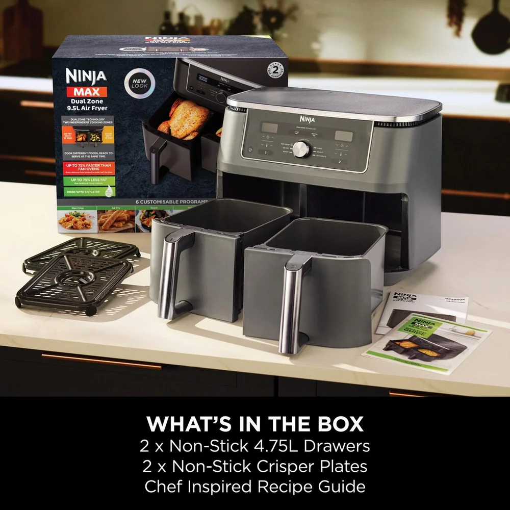 Ninja MAX 6 in 1 Dual Zone Air Fryer DZ400UK 9.5L Gunmetal Grey - Clearance - Image 5