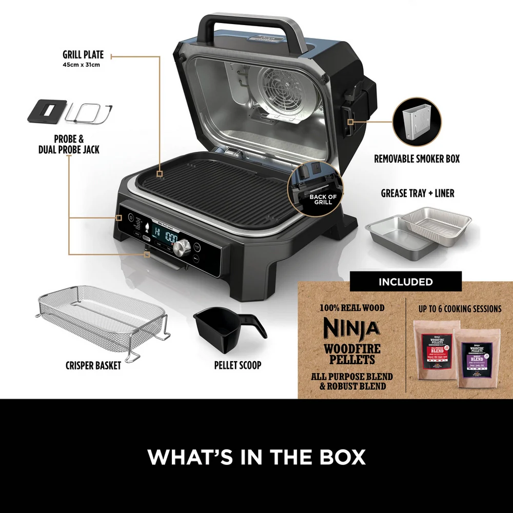 Ninja OG901UK Woodfire Pro Connect XL Electric BBQ Grill & Smoker with Cover and Woodfire Pellets OG901UKCOVKIT - Image 16