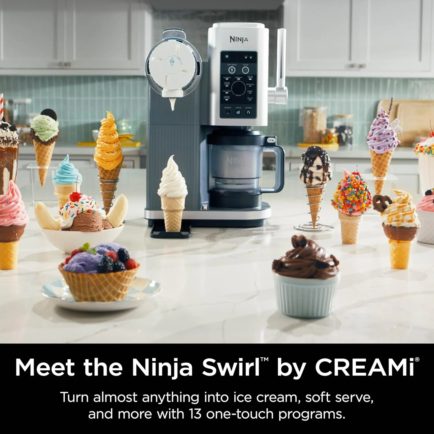 Ninja Swirl by CREAMi 13 in 1 Soft Serve and Ice Cream Maker NC701UK - Platinum Silver - Image 3