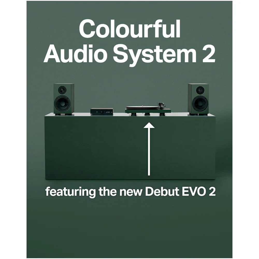 Pro-Ject Colourful Audio System 2 with Debut EVO 2 Turntable MaiA S3 Amplifier and Speaker Box 5 S2 Speakers - Satin Fir Green - Image 2