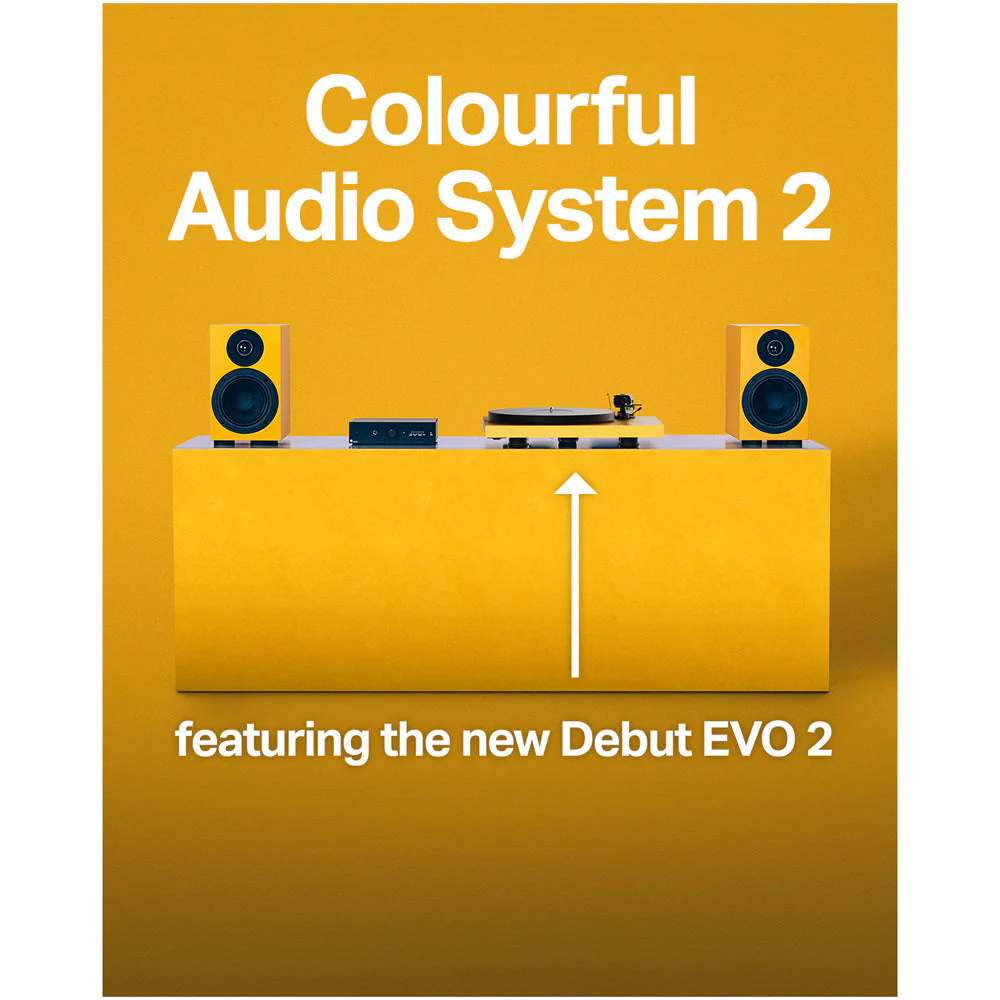Pro-Ject Colourful Audio System 2 with Debut EVO 2 Turntable MaiA S3 Amplifier and Speaker Box 5 S2 Speakers - Satin Golden Yellow - Image 2