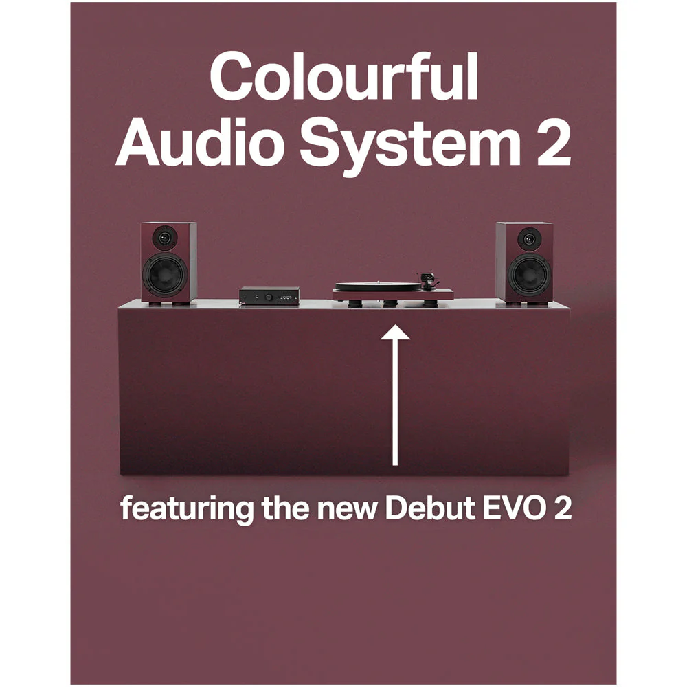 Pro-Ject Colourful Audio System 2 with Debut EVO 2 Turntable MaiA S3 Amplifier and Speaker Box 5 S2 Speakers - Satin Wine Red - Image 2