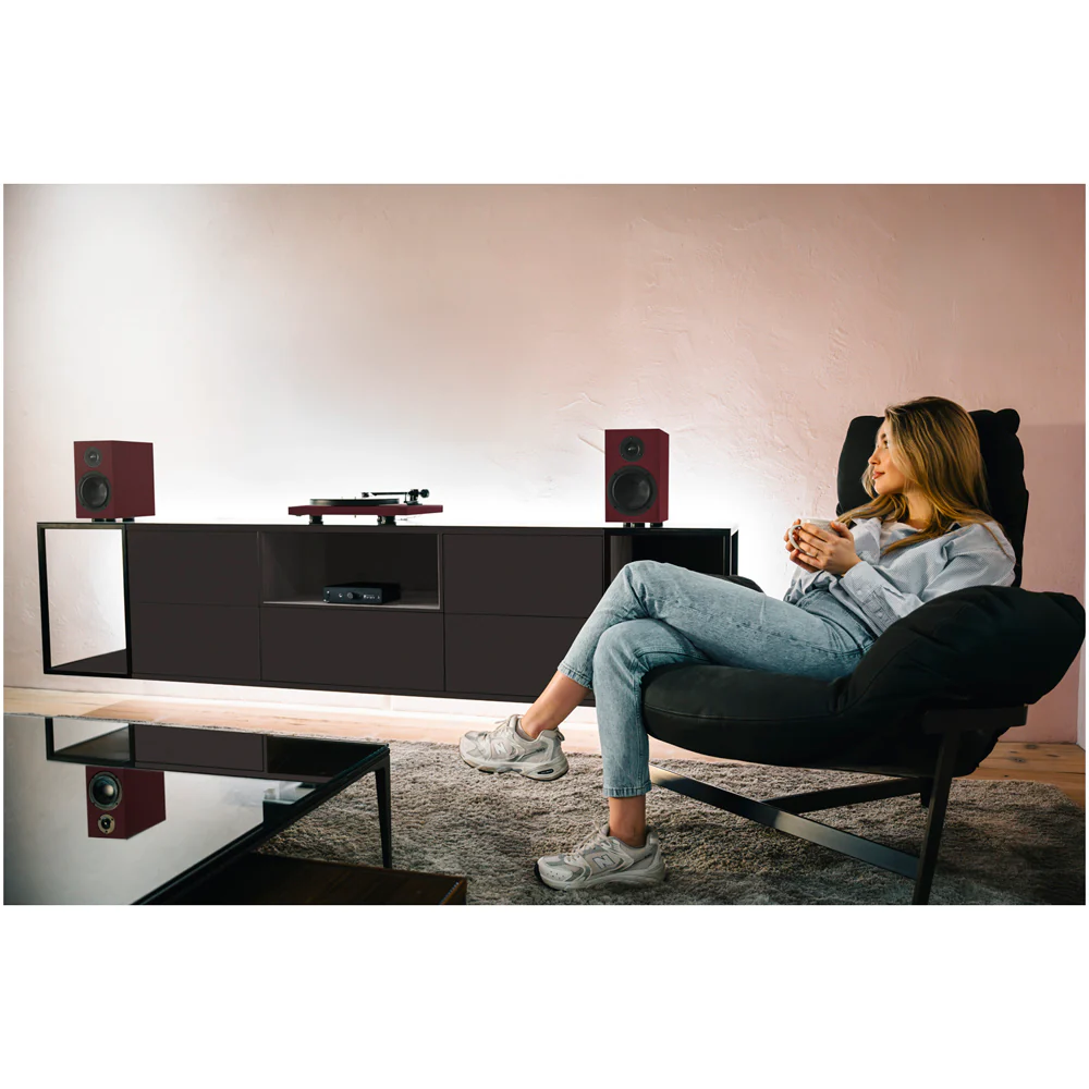 Pro-Ject Colourful Audio System 2 with Debut EVO 2 Turntable MaiA S3 Amplifier and Speaker Box 5 S2 Speakers - Satin Wine Red - Image 4