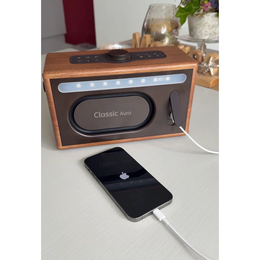 Pure Classic Aura Portable Bluetooth Speaker with Ambient Lighting - Coffee Brown Walnut - Image 12