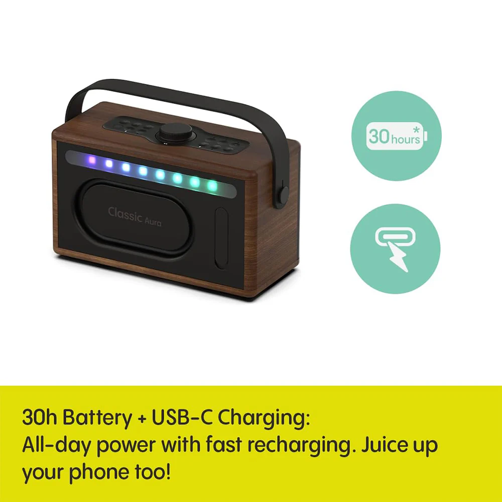 Pure Classic Aura Portable Bluetooth Speaker with Ambient Lighting - Coffee Brown Walnut - Image 4