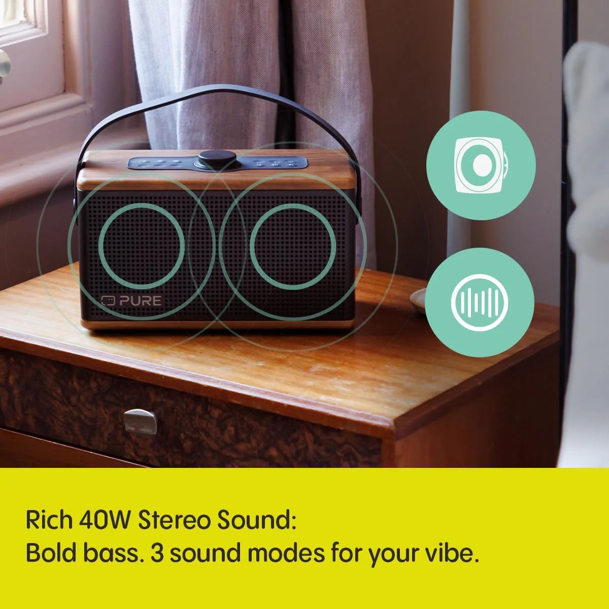 Pure Classic Aura Portable Bluetooth Speaker with Ambient Lighting - Coffee Brown Walnut - Image 5