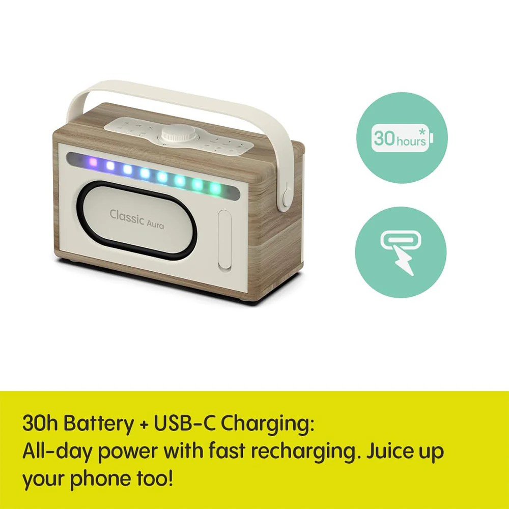 Pure Classic Aura Portable Bluetooth Speaker with Ambient Lighting - Cotton White Oak - Image 4