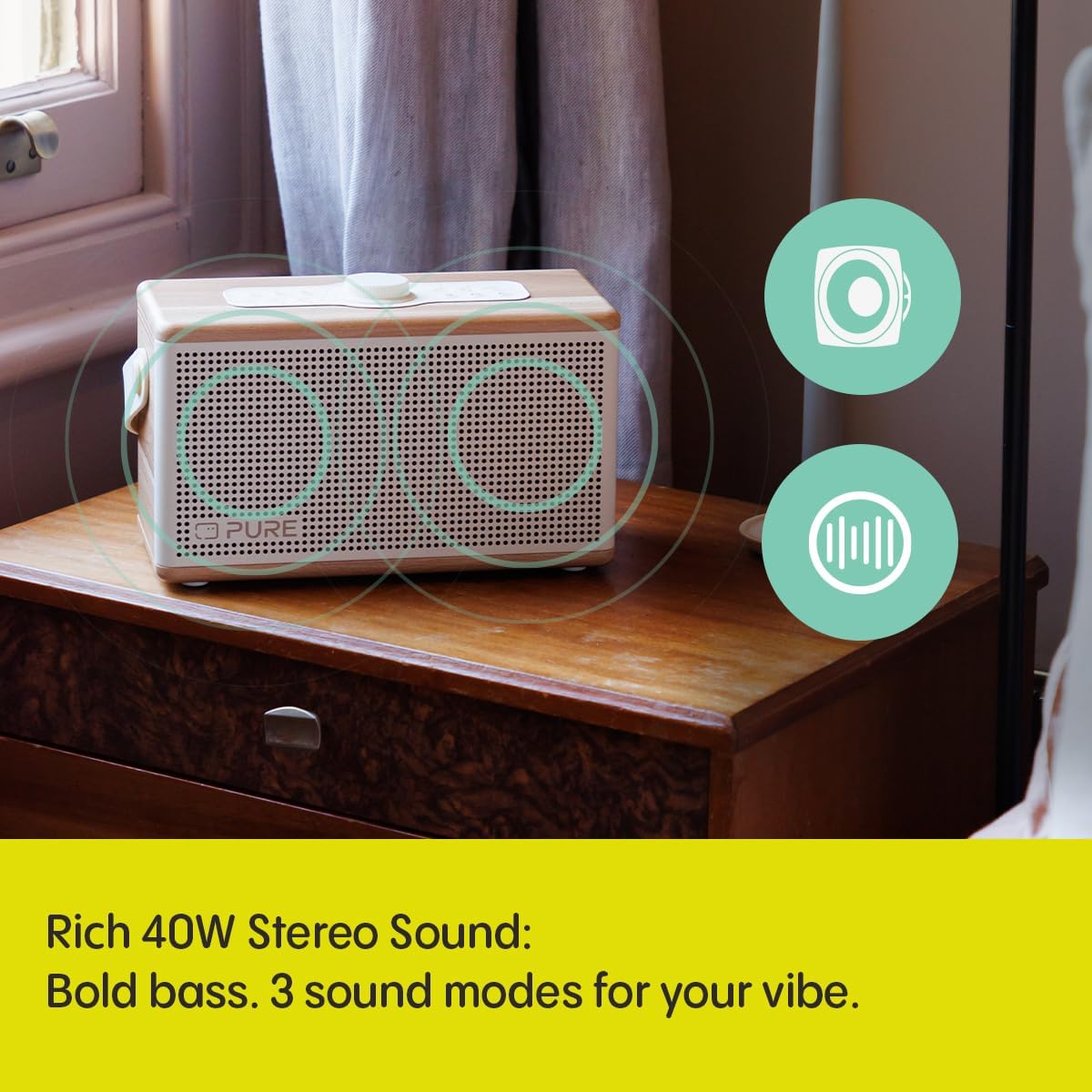 Pure Classic Aura Portable Bluetooth Speaker with Ambient Lighting - Cotton White Oak - Image 7