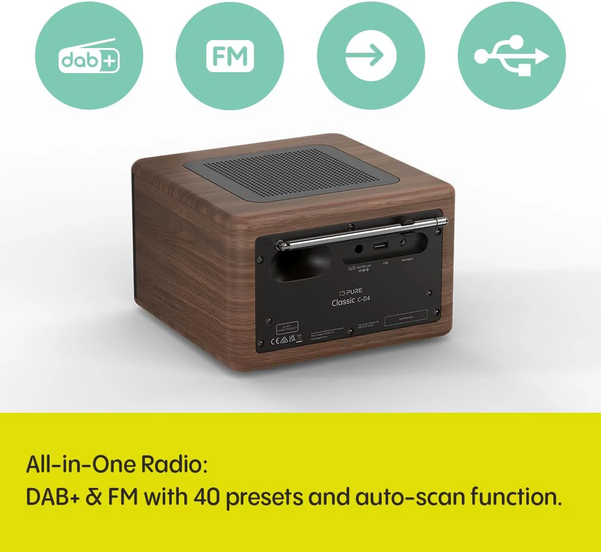Pure Classic C-D4 DAB DAB+ FM Radio with CD Player and Bluetooth - Coffee Brown Walnut - Image 5