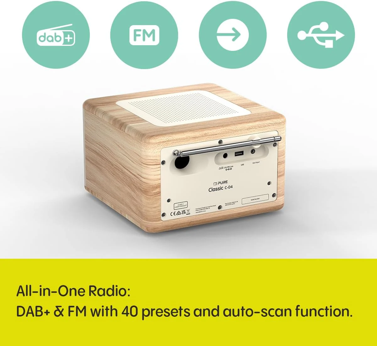 Pure Classic C-D4 DAB DAB+ FM Radio with CD Player & Bluetooth Cotton White Oak - Ex-Display Clearance - Image 7