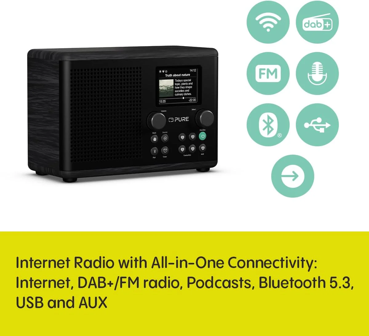 Pure Classic H4i Compact DAB+ FM Internet Radio with Bluetooth - Black - Image 6