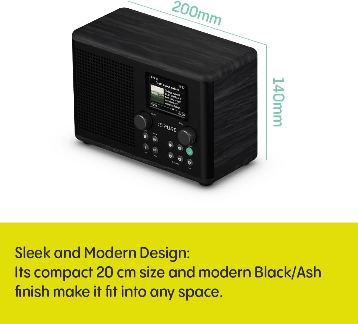 Pure Classic H4i Compact DAB+ FM Internet Radio with Bluetooth - Black - Image 9