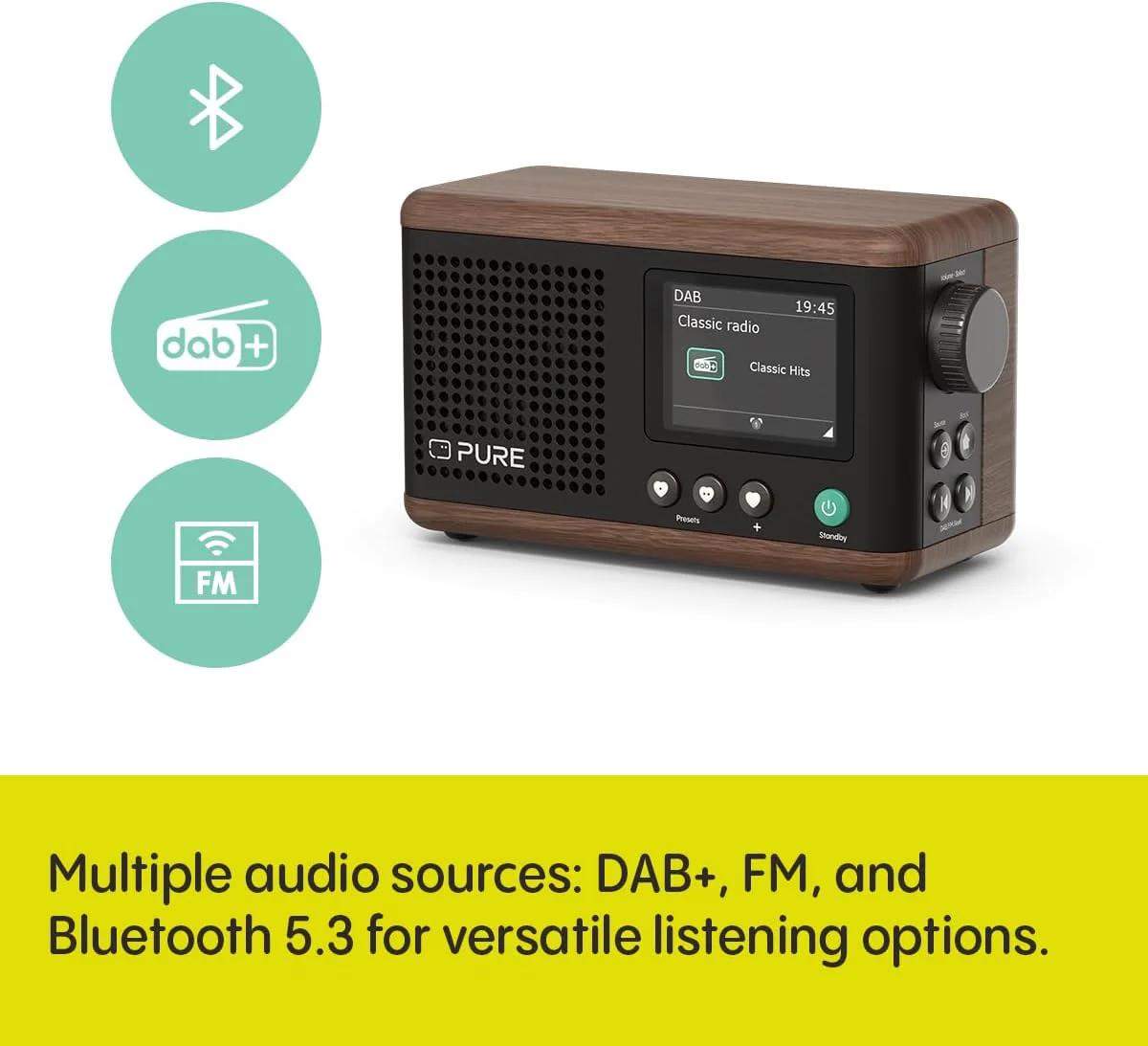 Pure Classic Mini Dab+ FM The Charming Portable Bluetooth Digital Radio - Coffee Black Walnut - Image 5