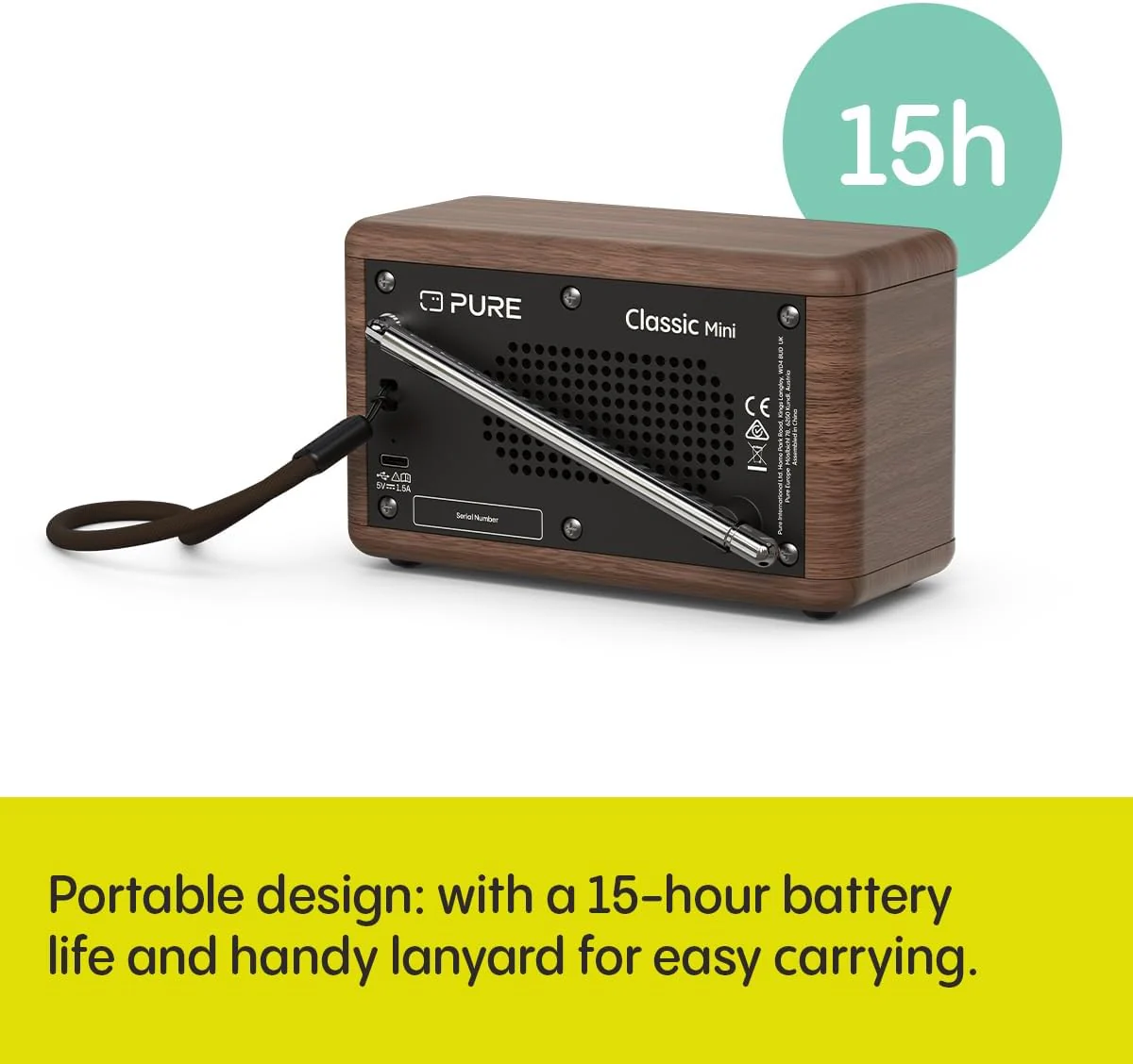 Pure Classic Mini Dab+ FM The Charming Portable Bluetooth Digital Radio - Coffee Black Walnut - Image 9