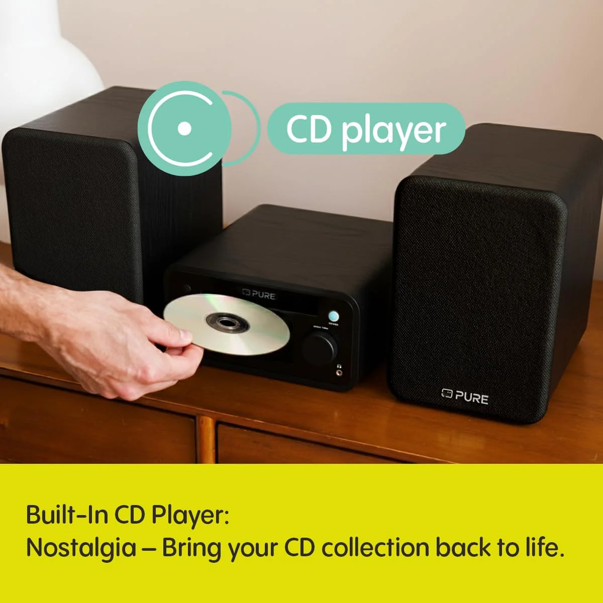 Pure Classic Stereo Mini DAB DAB+ FM Radio with Bluetooth CD Player Micro Stereo System Black - Image 2