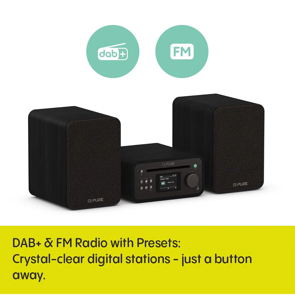 Pure Classic Stereo Mini DAB DAB+ FM Radio with Bluetooth CD Player Micro Stereo System Black - Image 3
