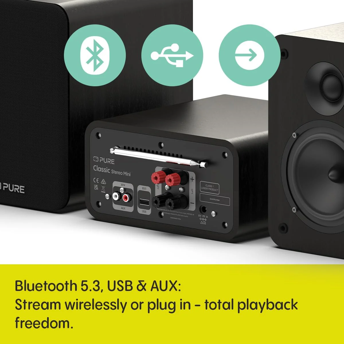 Pure Classic Stereo Mini DAB DAB+ FM Radio with Bluetooth CD Player Micro Stereo System Black - Image 4