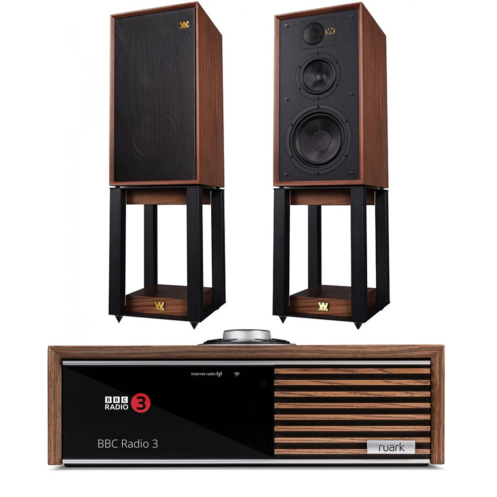 Ruark R610 Music Console and Wharfedale Linton Heritage Standmount Speakers with Matching Stands - Walnut