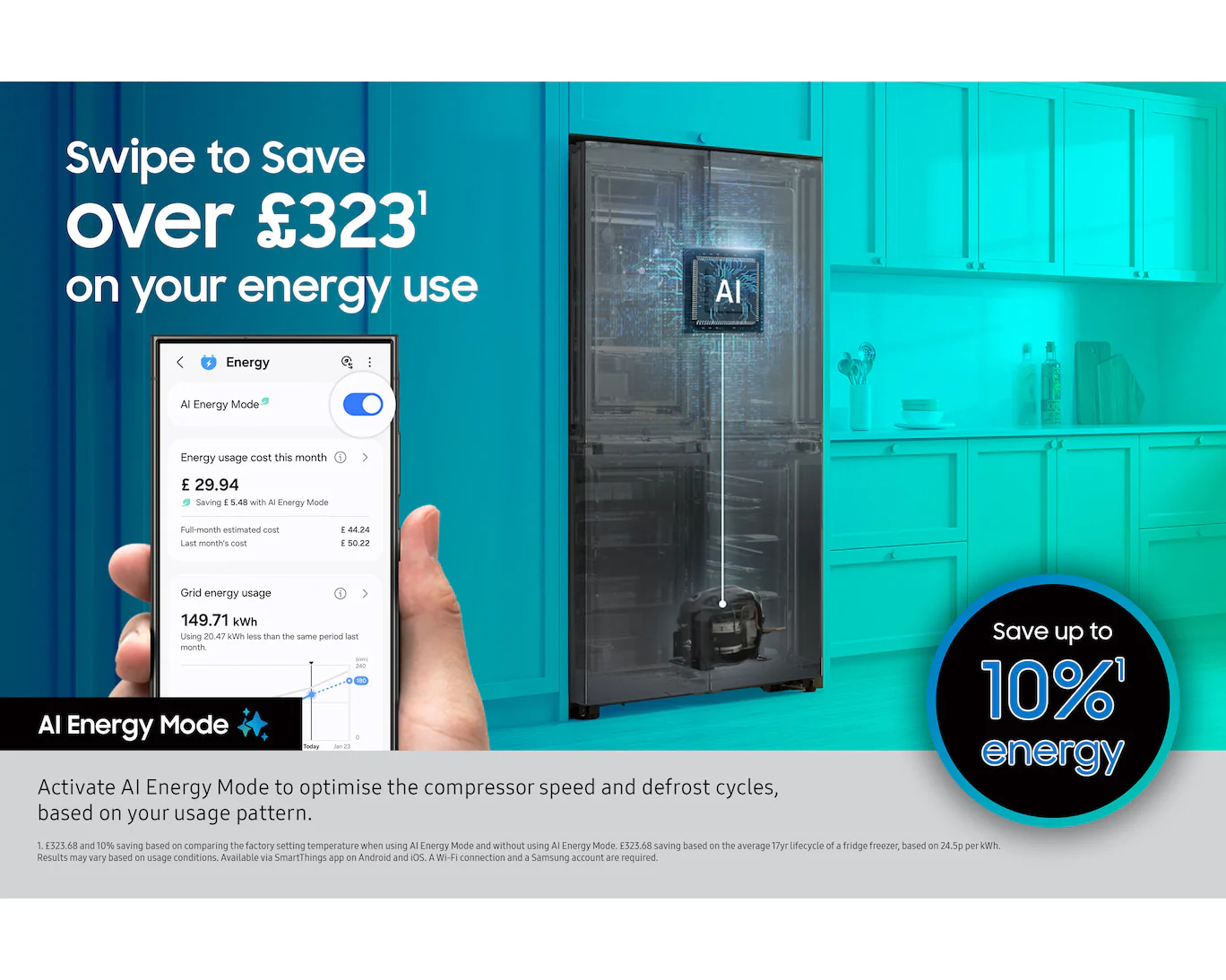 Samsung Bespoke AI RF65DG9H0EB1EU Family Hub 636L Total No Frost American Fridge Freezer Black - Image 3