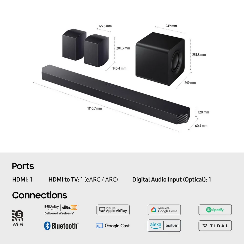 Samsung HW-Q930F 9.1.4ch Q-Series Soundbar with Wireless Subwoofer and Rear Speakers in Titan Black 2025 - Image 5