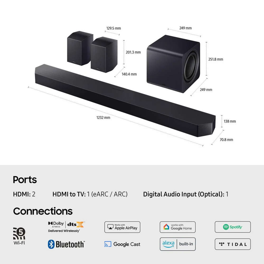 Samsung HW-Q990F 11.1.4ch Q-Series Soundbar with Wireless Subwoofer and Rear Speakers in Titan Black 2025 - Image 5