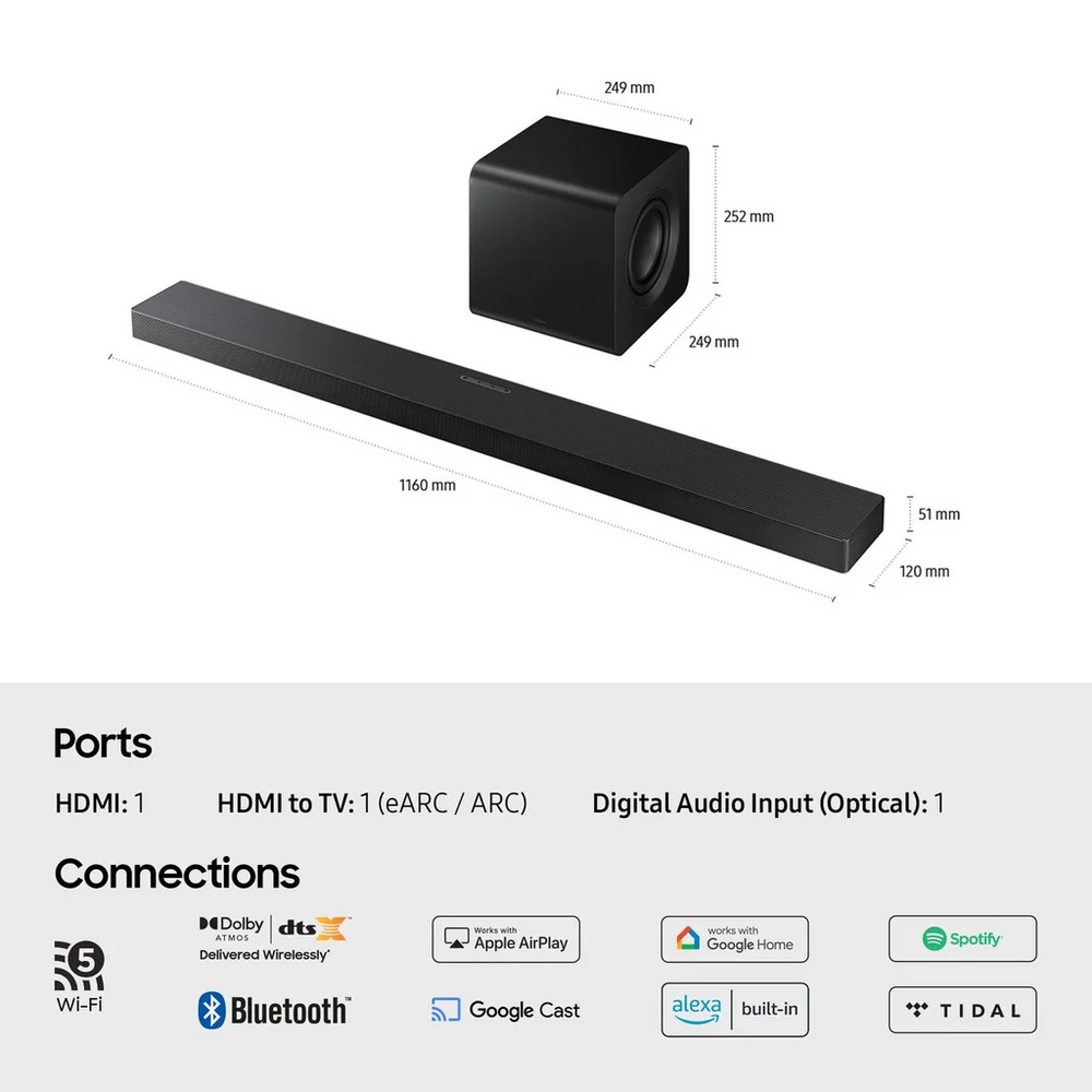 Samsung HW-QS700F 3.1.2ch Q-Series Soundbar with Wireless Subwoofer in Titan Black 2025 - Image 5