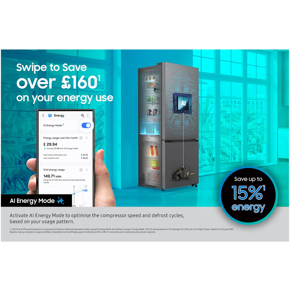 Samsung Series 7 RB34C632EBNEU SpaceMax 341L Non-Plumbed Frost Free Fridge Freezer Black - Image 8