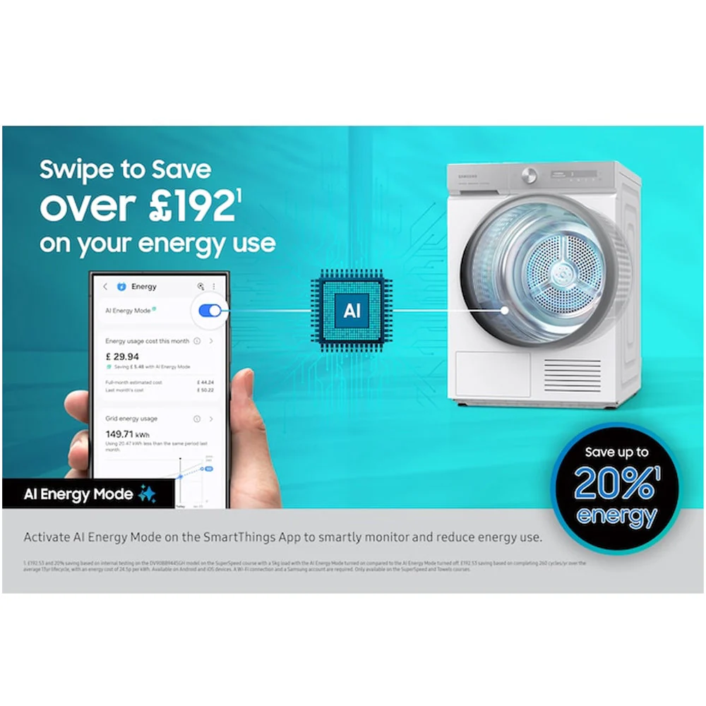 Samsung Series 9 DV90F09F4SU1 with AI Home 9kg Heat Pump Tumble Dryer Dark Steel - Image 5