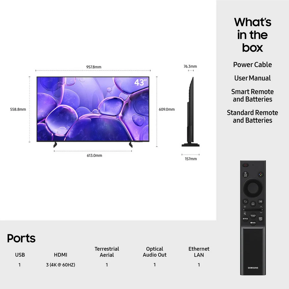 Samsung UE43U8020FKXXU 43 Inch Crystal UHD 4K Smart TV and HW-B530XU 2.1 Ch Wireless Soundbar with Subwoofer Bundle - Image 5