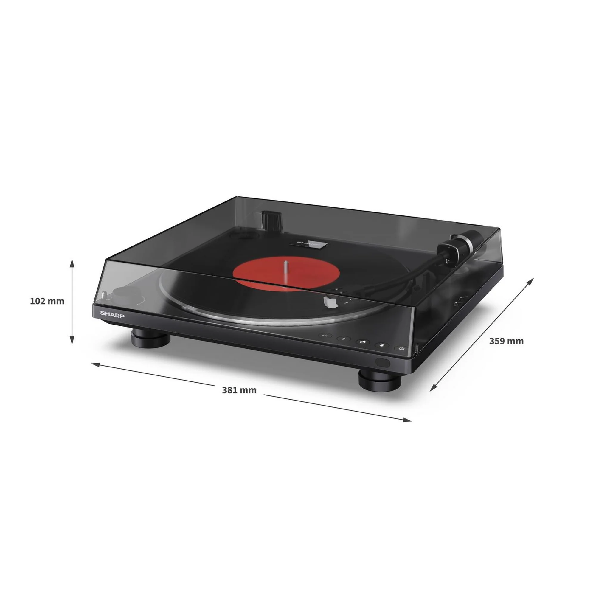 Sharp RP-TT100 Fully Automatic Belt Drive Bluetooth Turntable with Built-in Preamp Black - Image 9