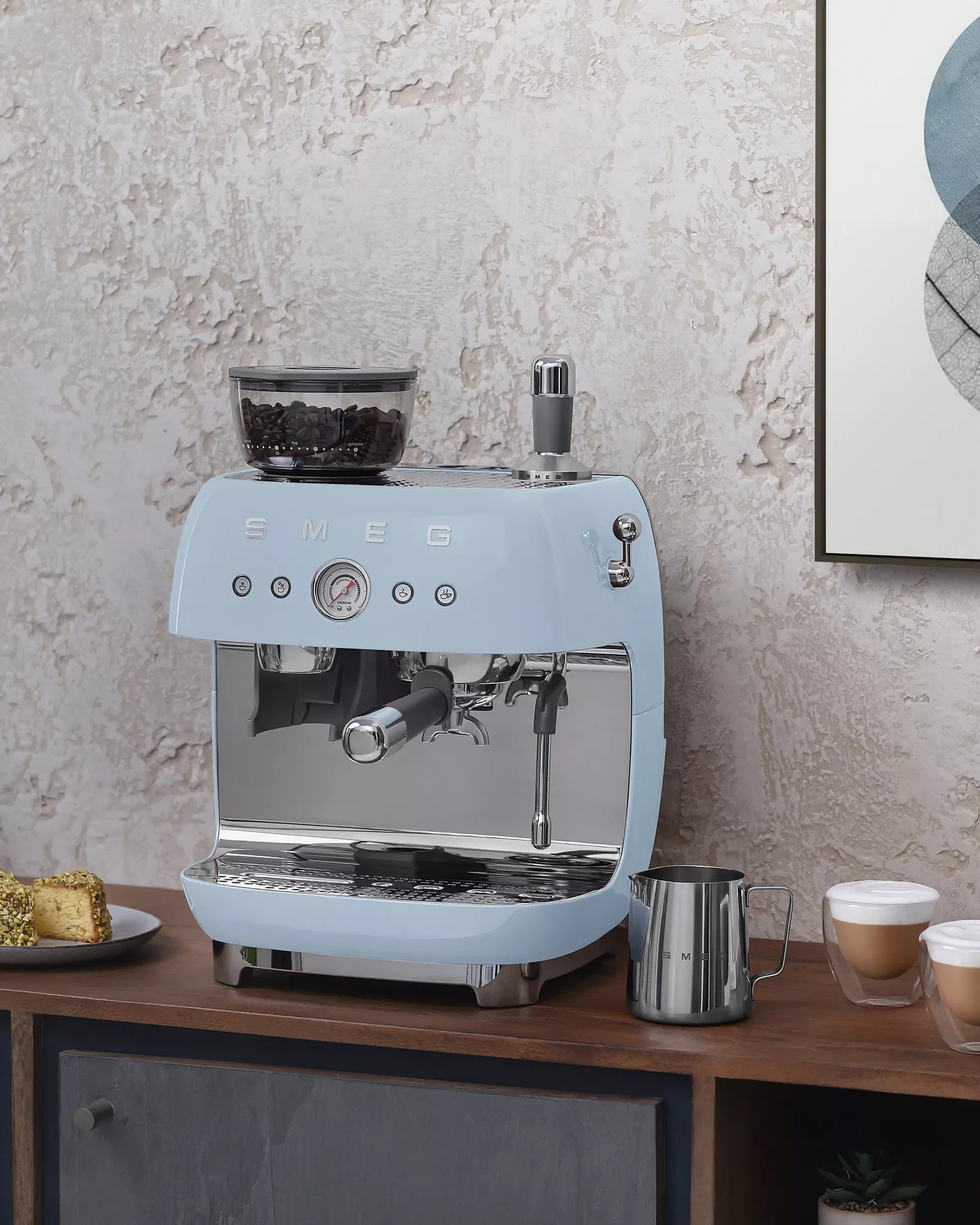 Smeg EGF03PBUK Retro Espresso Coffee Machine with Grinder in Pastel Blue - Image 7