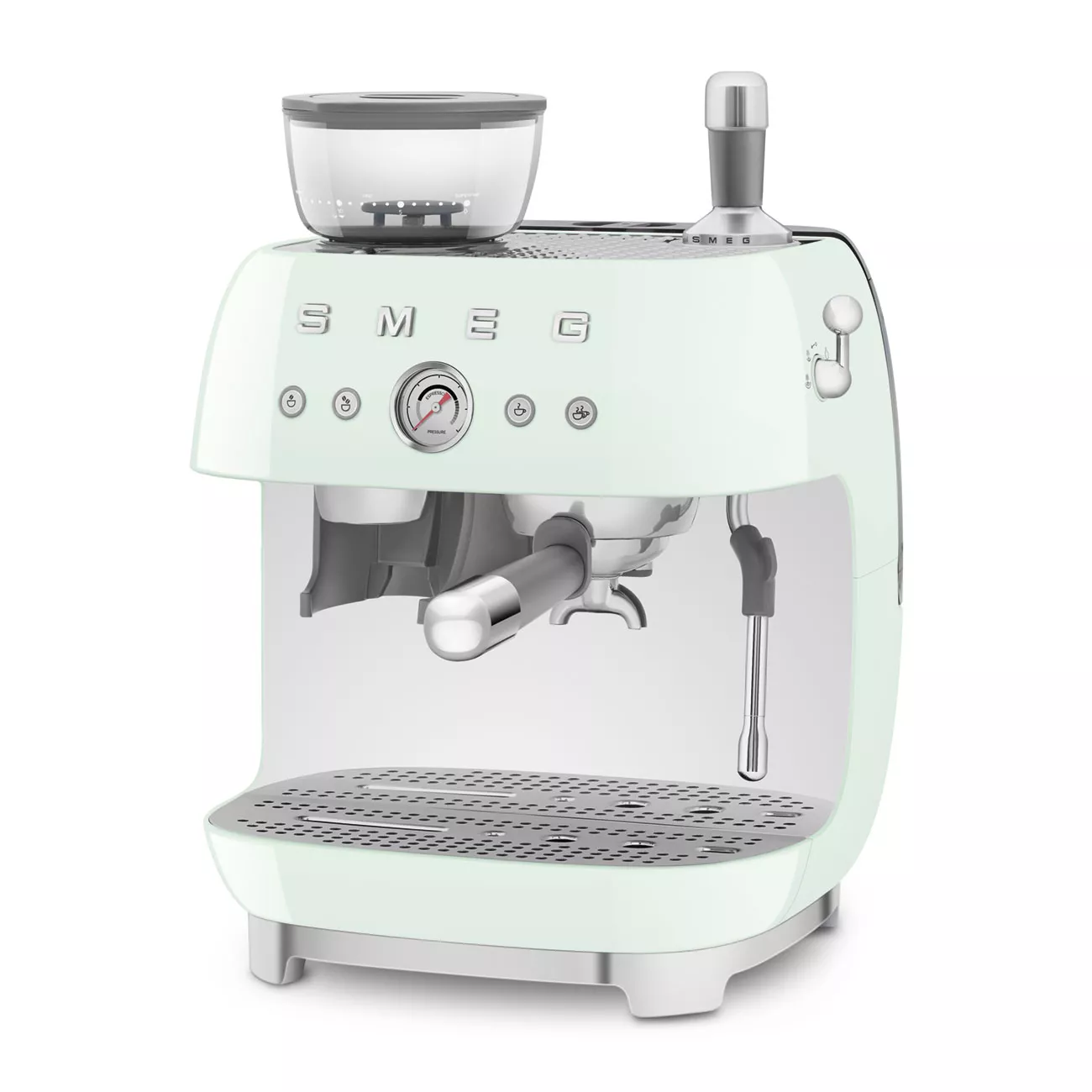 Smeg EGF03PGUK Retro Espresso Coffee Machine with Grinder in Pastel Green - Image 2