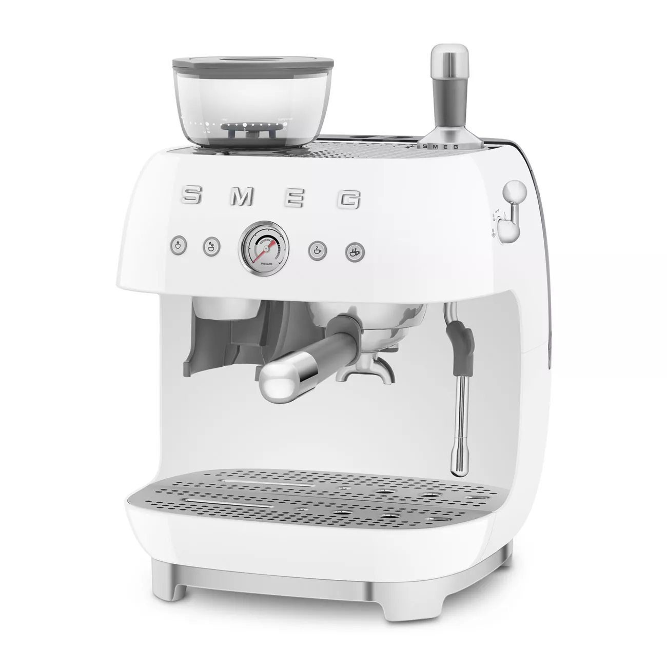 Smeg EGF03WHUK Retro Espresso Coffee Machine with Grinder in White - Image 2
