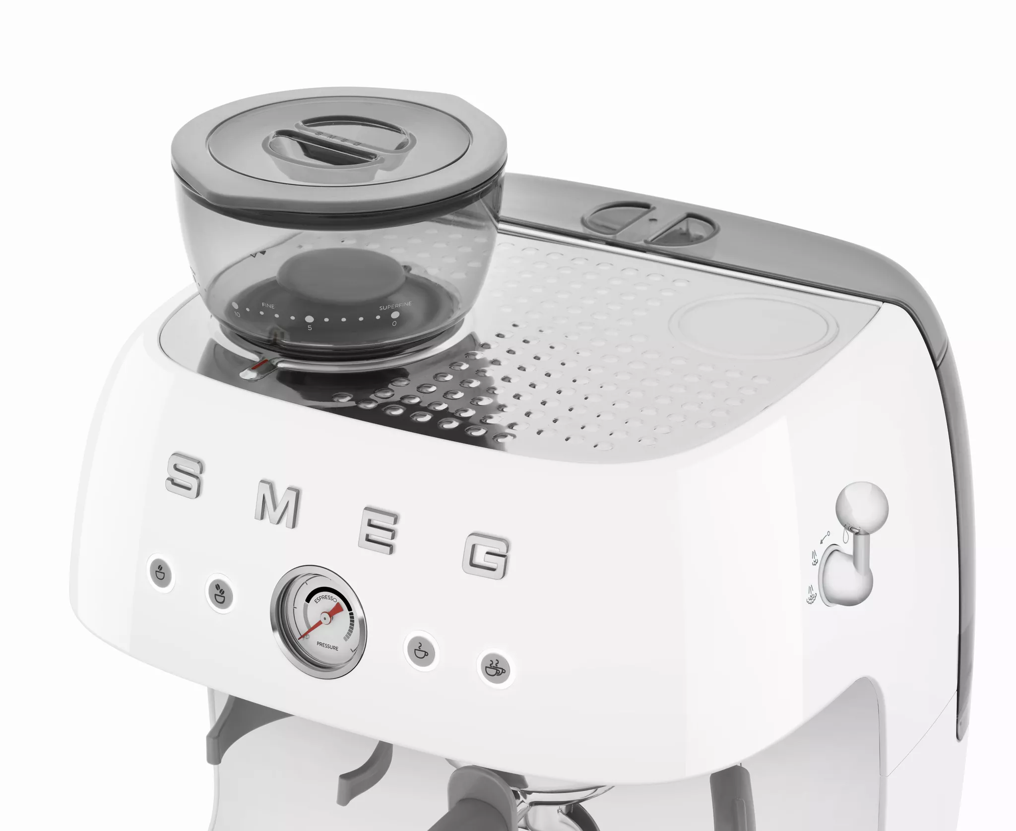 Smeg EGF03WHUK Retro Espresso Coffee Machine with Grinder in White - Image 5