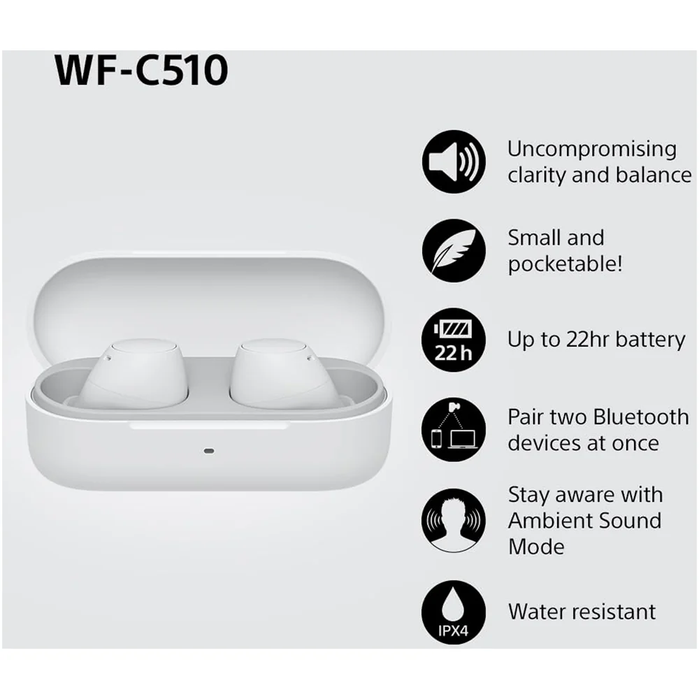 Sony WF-C510 True Wireless Bluetooth In Ear Headphones White - Image 7
