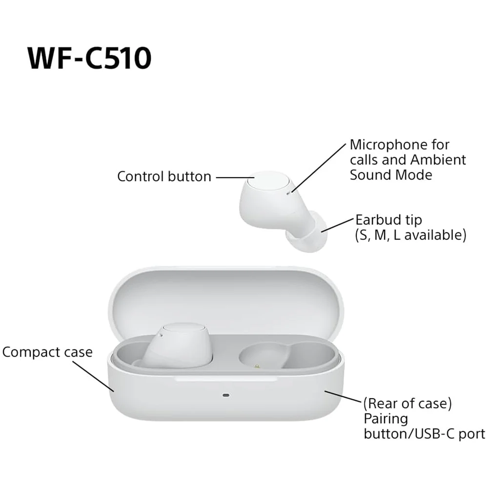 Sony WF-C510 True Wireless Bluetooth In Ear Headphones White - Image 8