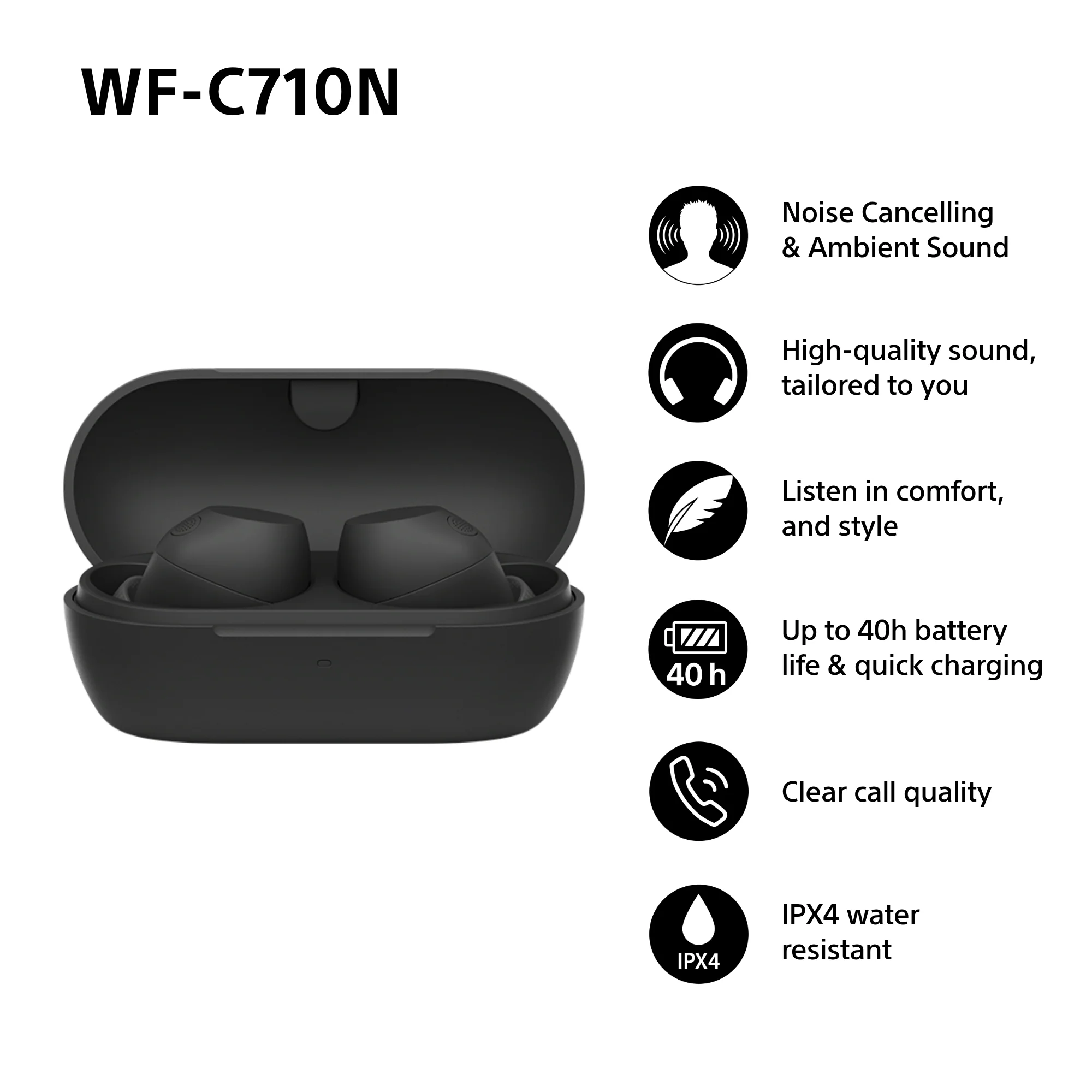 Sony WFC-710N Wireless Noise Cancelling Bluetooth Earbuds Black - Image 7