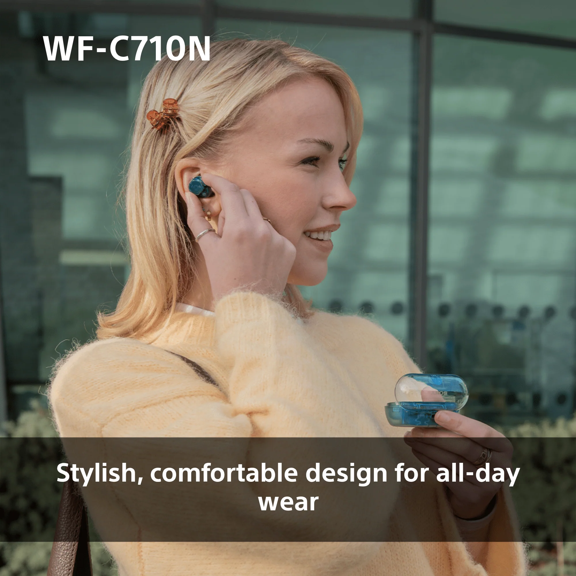 Sony WFC-710N Wireless Noise Cancelling Bluetooth Earbuds Glass Blue - Image 11
