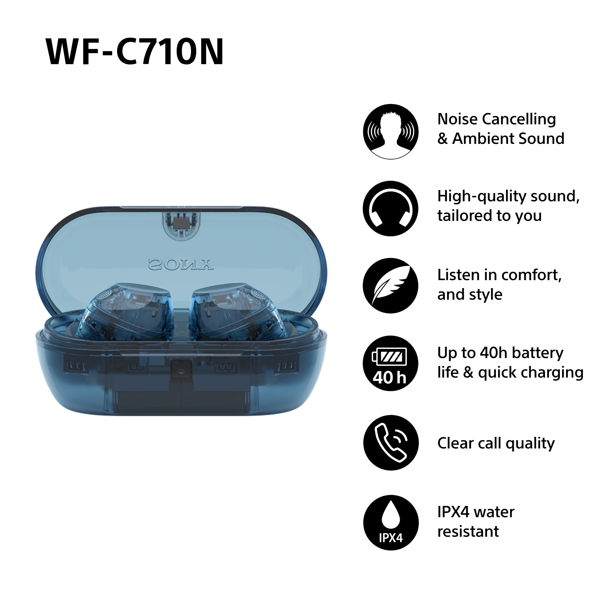 Sony WFC-710N Wireless Noise Cancelling Bluetooth Earbuds Glass Blue - Image 5