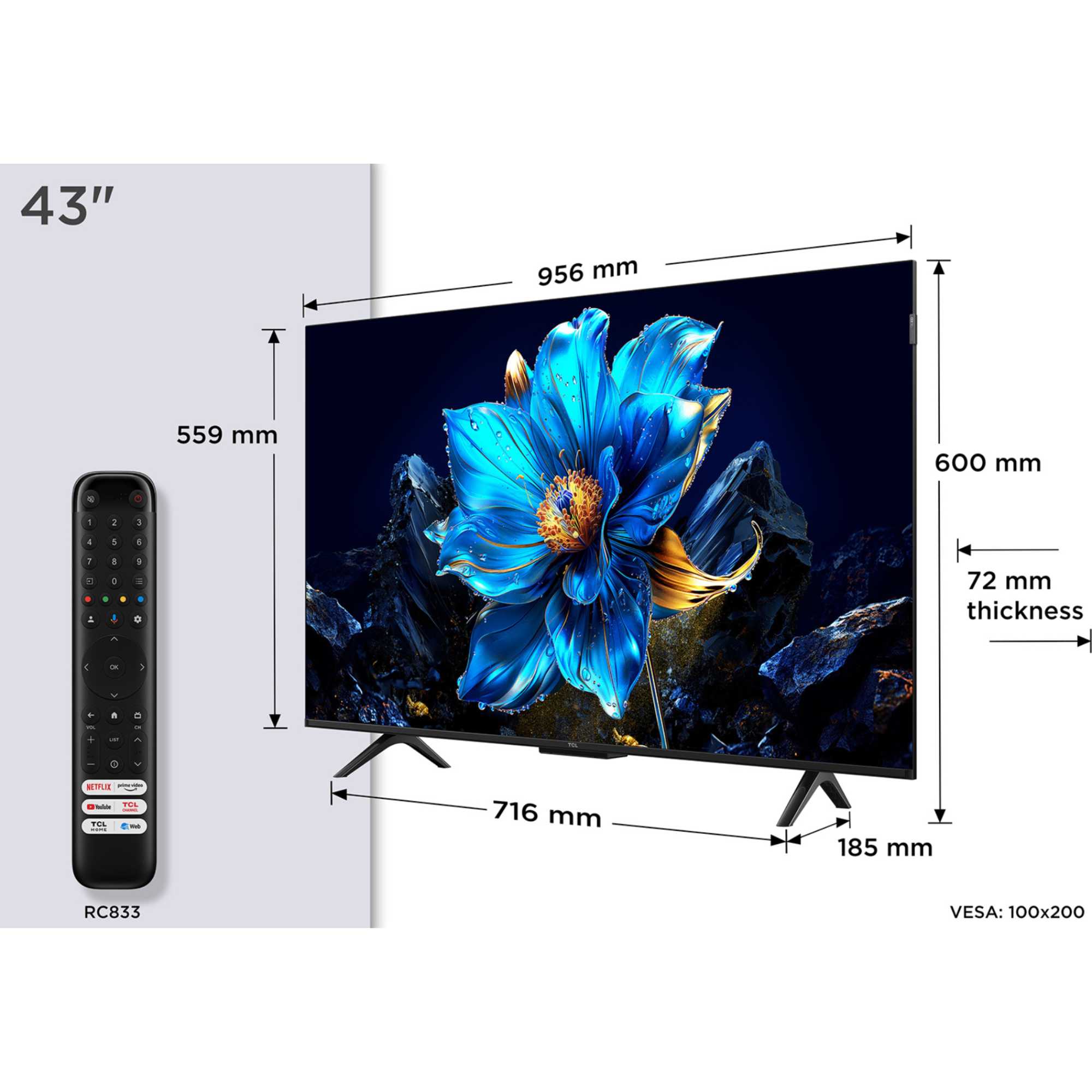TCL 43P7K-UK 43 Inch P7K 4K QLED Ultra HD HDR Direct LED Smart Google TV - Image 9