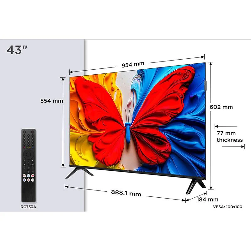 TCL 43V5C-UK 43 Inch V5C QLED Full HD HDR Google Smart TV - Image 2