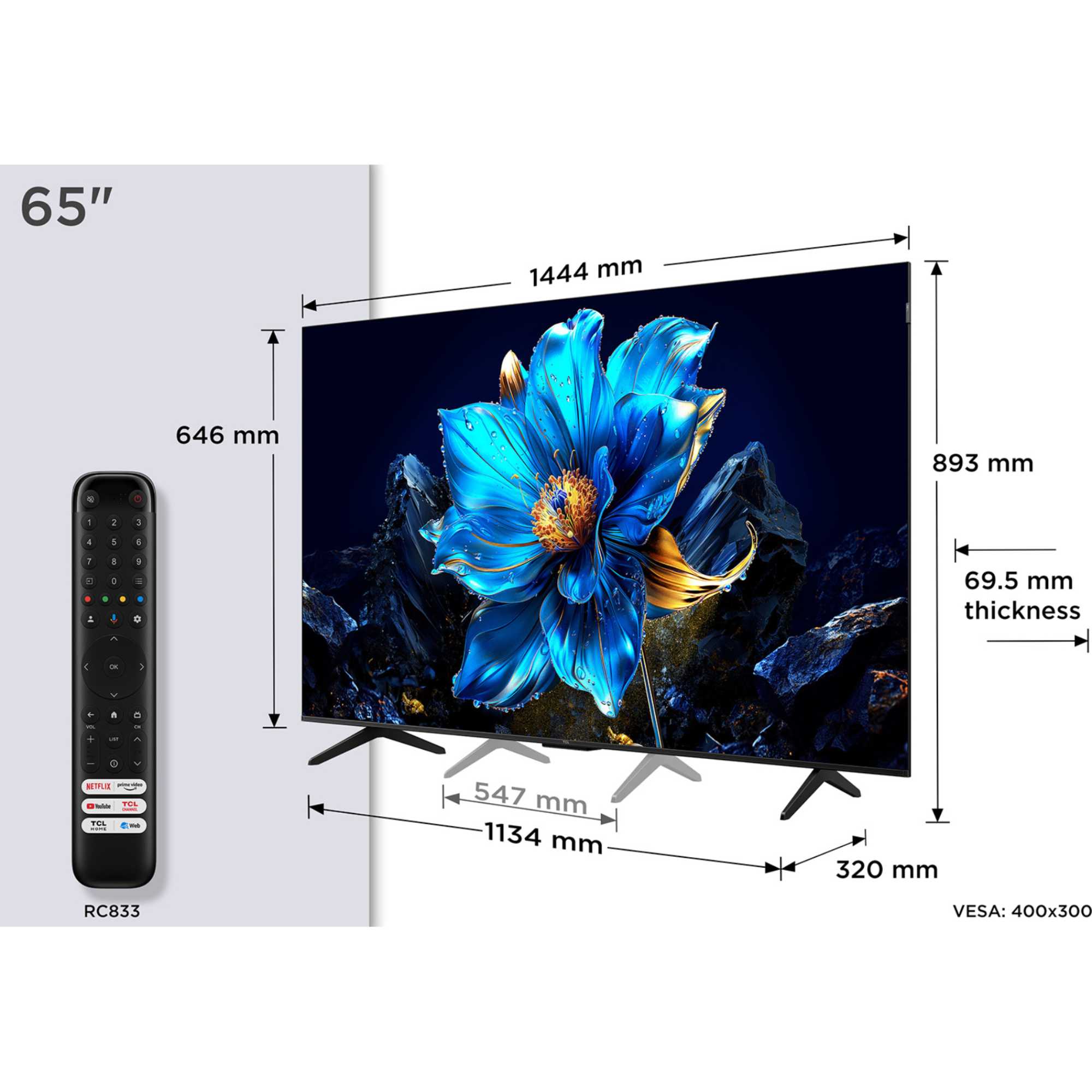 TCL 65P7K-UK 65 Inch P7K 4K QLED Ultra HD HDR Direct LED Smart Google TV - Image 6