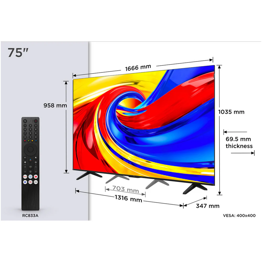 TCL 75P7L-UK 75 Inch P7L 4K Ultra HD HDR QLED Direct LED Smart Google TV 2026 - Image 3