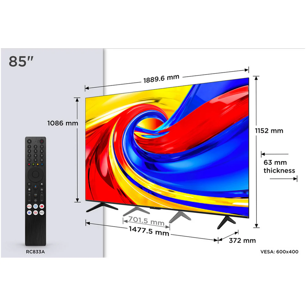TCL 85P7L-UK 85 Inch P7L 4K Ultra HD HDR QLED Direct LED Smart Google TV 2026 - Image 4