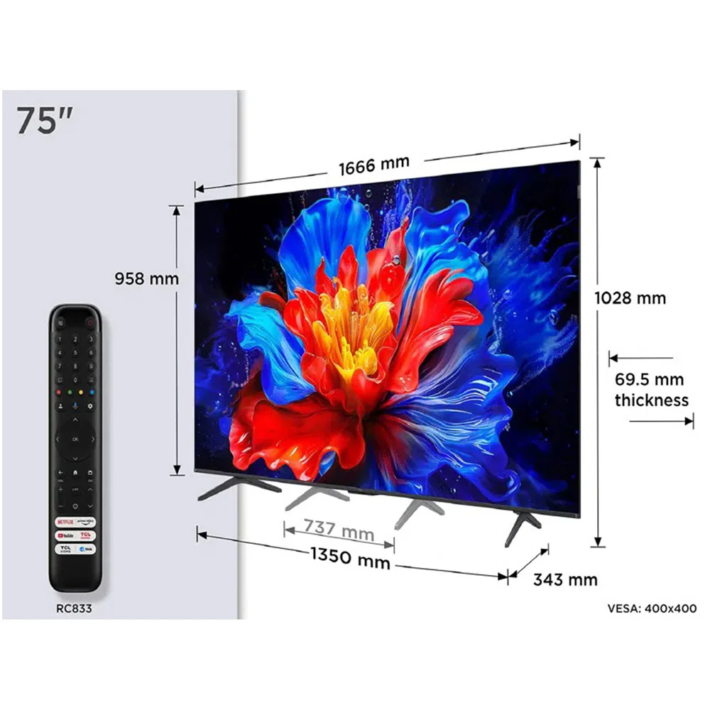TCL 98P8K-UK 98 Inch P8K 4K Ultra HD HDR QLED Smart Google TV with 144Hz Motion Clarity Pro and Onkyo 2.1 sound 2025 - Image 2