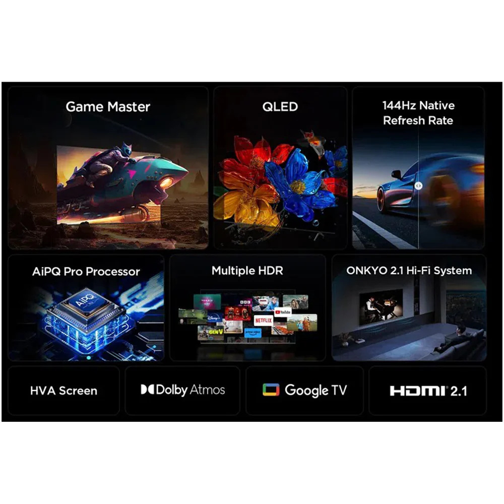 TCL 98P8K-UK 98 Inch P8K 4K Ultra HD HDR QLED Smart Google TV with 144Hz Motion Clarity Pro and Onkyo 2.1 sound 2025 - Image 3